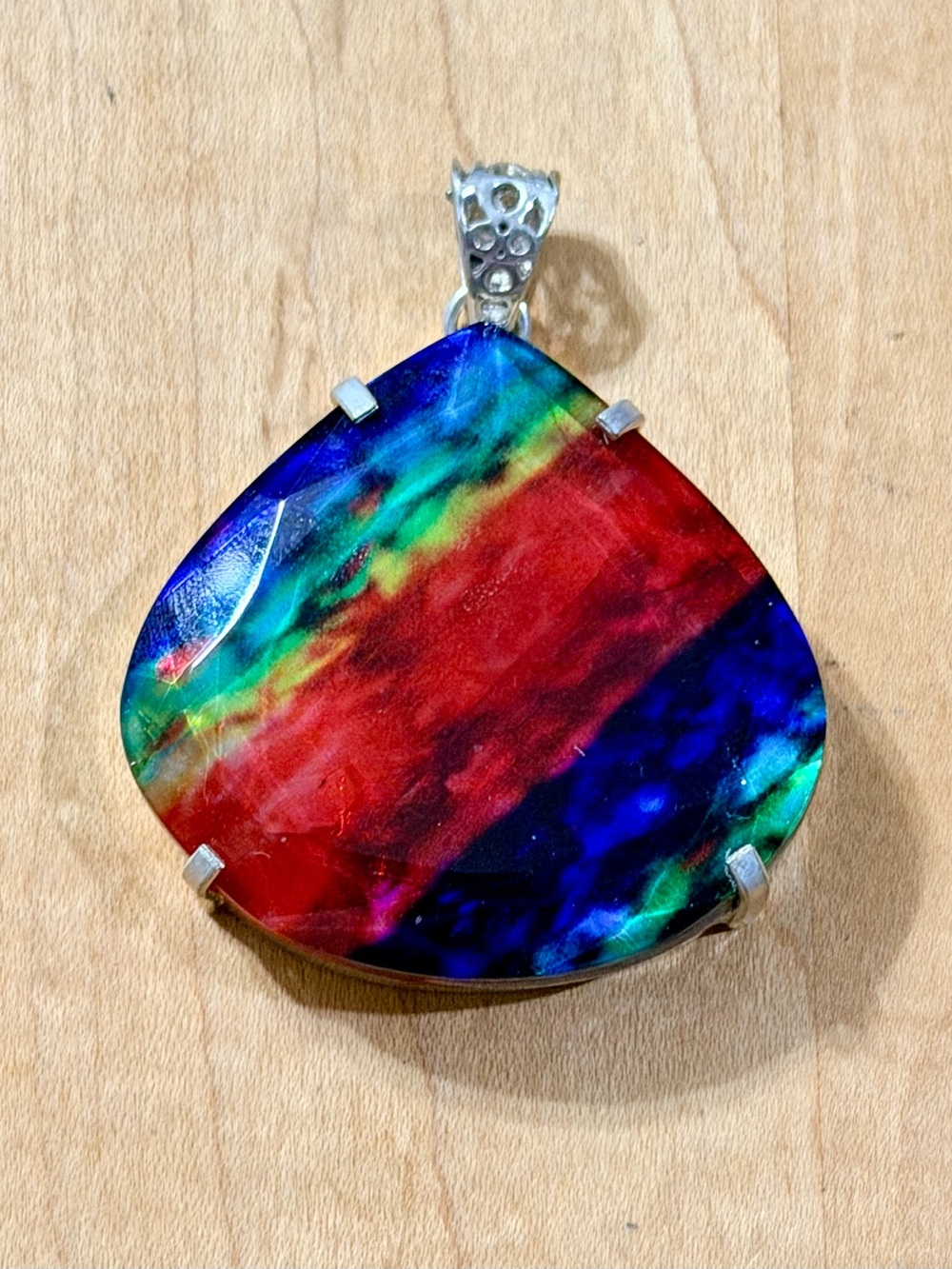 XXL Rainbow Ammolite Pendant Necklace - Beautiful Statement Piece - 925 Stamped